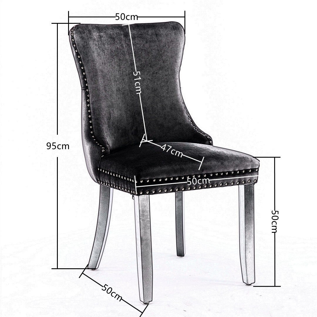 Velvet Upholstered Dining Chairs Tufted Wingback Side Chair with Studs Trim Solid Wood Legs