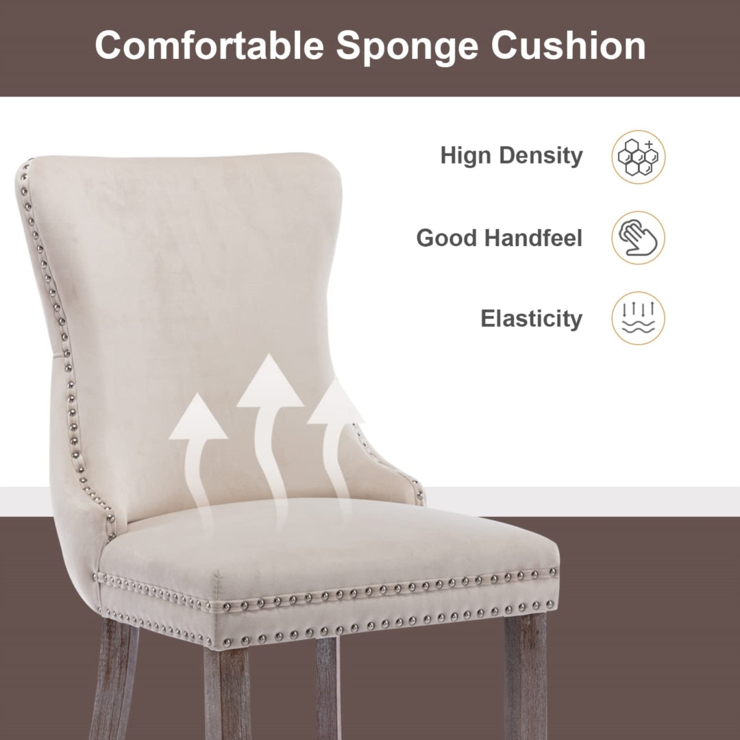 Velvet Upholstered Dining Chairs Tufted Wingback Side Chair with Studs Trim Solid Wood Legs