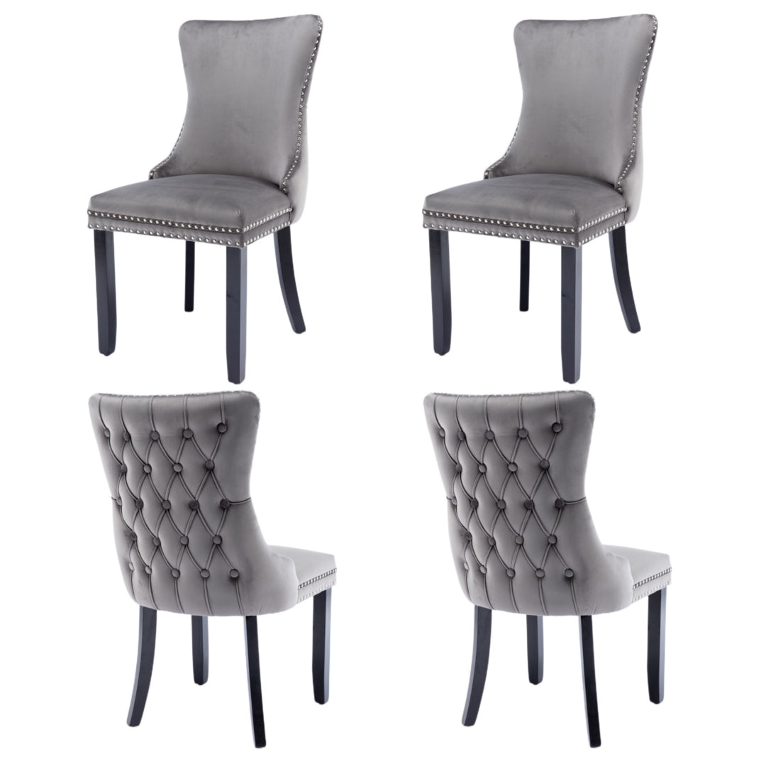 Velvet Upholstered Dining Chairs Tufted Wingback Side Chair with Studs Trim Solid Wood Legs