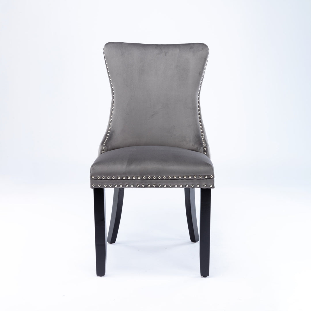 Velvet Upholstered Dining Chairs Tufted Wingback Side Chair with Studs Trim Solid Wood Legs