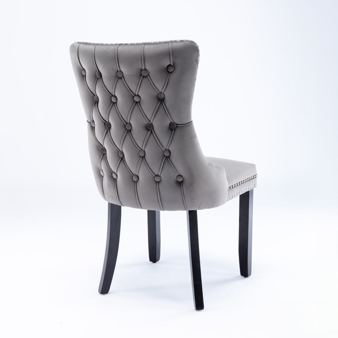 Velvet Upholstered Dining Chairs Tufted Wingback Side Chair with Studs Trim Solid Wood Legs