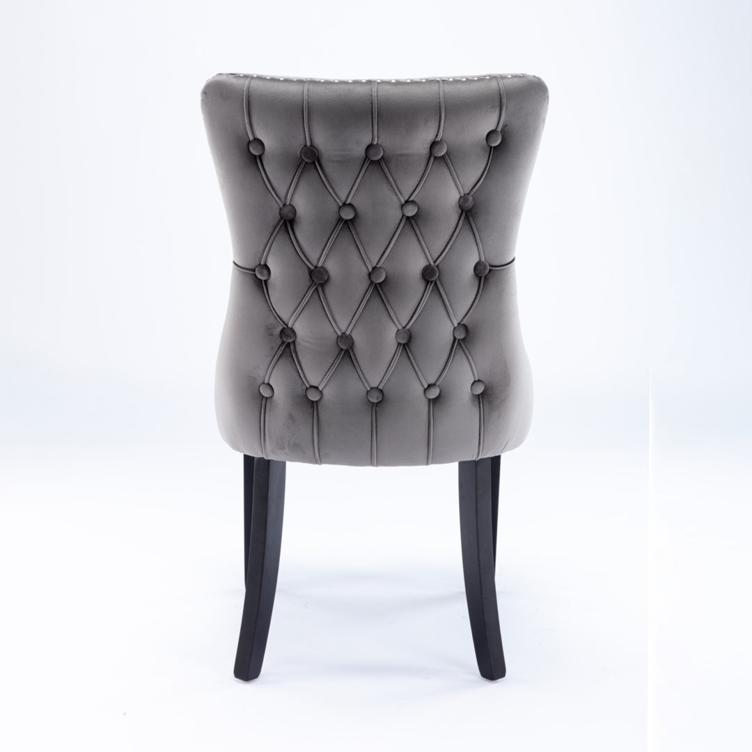 Velvet Upholstered Dining Chairs Tufted Wingback Side Chair with Studs Trim Solid Wood Legs