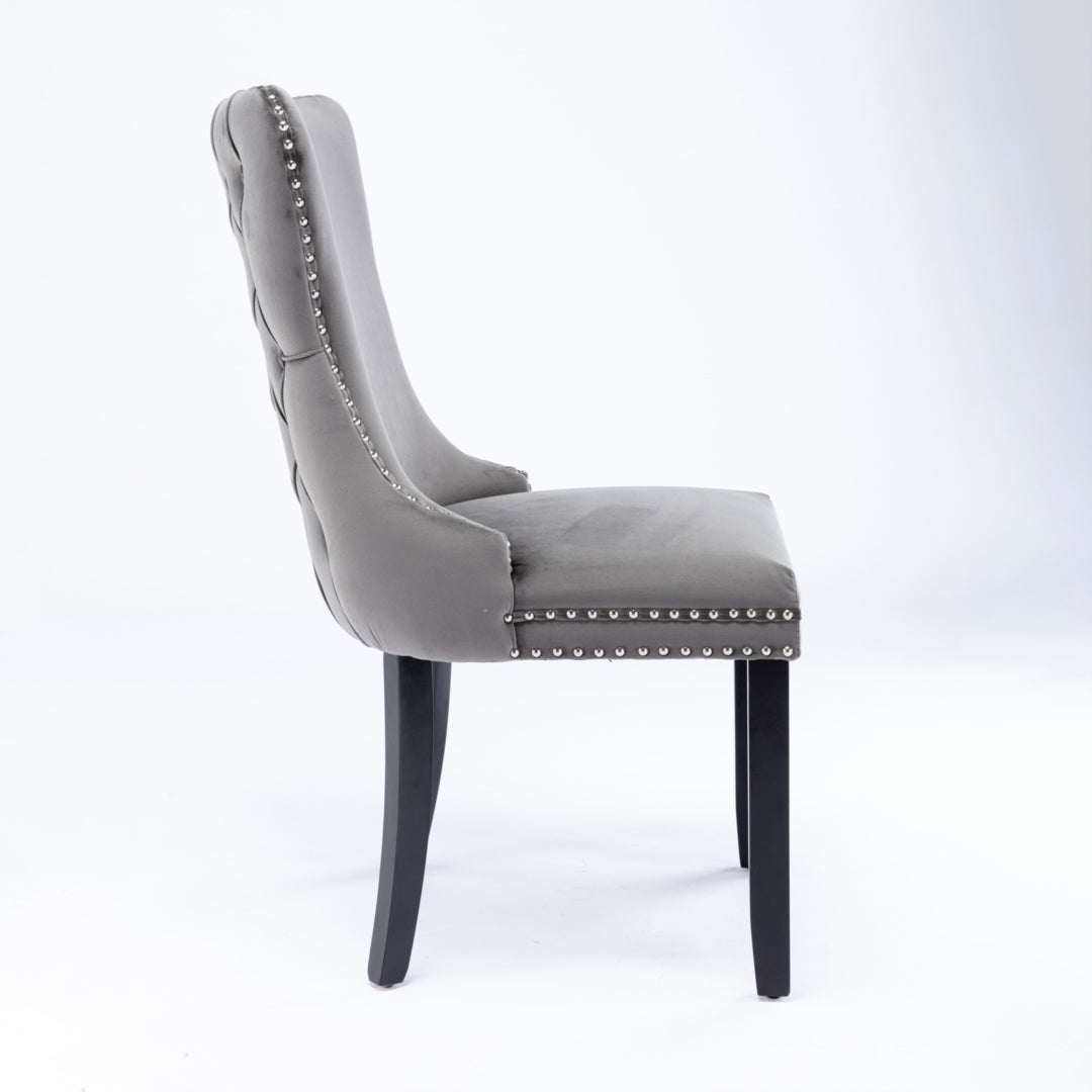 Velvet Upholstered Dining Chairs Tufted Wingback Side Chair with Studs Trim Solid Wood Legs