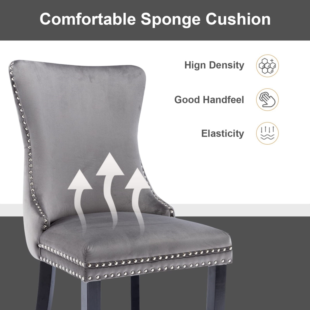 Velvet Upholstered Dining Chairs Tufted Wingback Side Chair with Studs Trim Solid Wood Legs