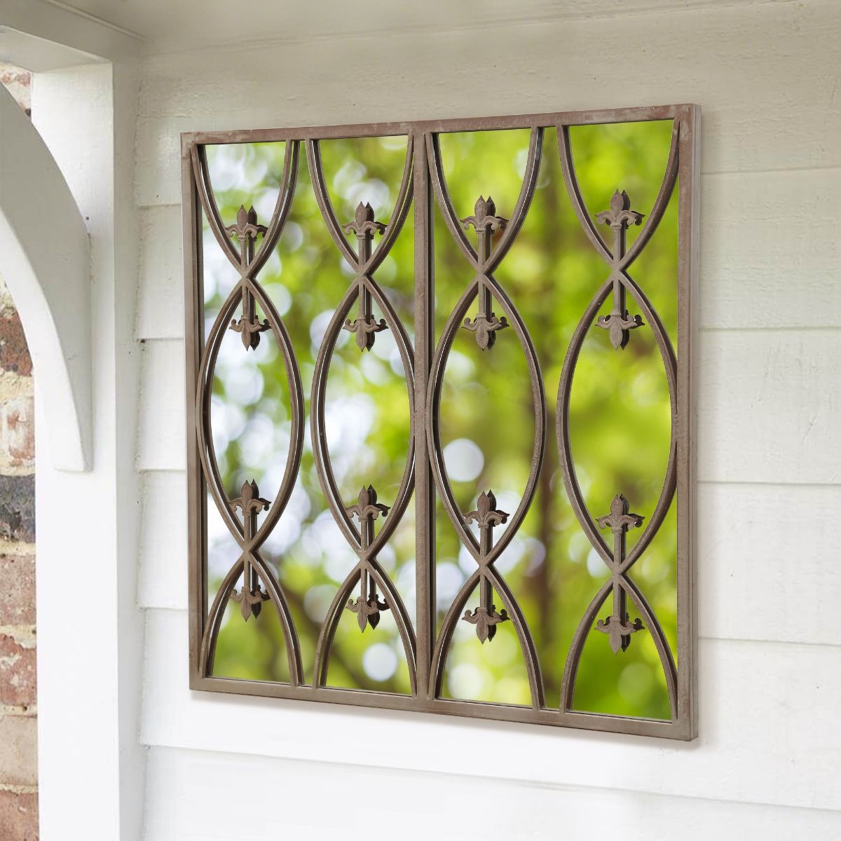 Emile Mirror – Vintage Iron Windowpane, Rustic Brown 70x73 cm