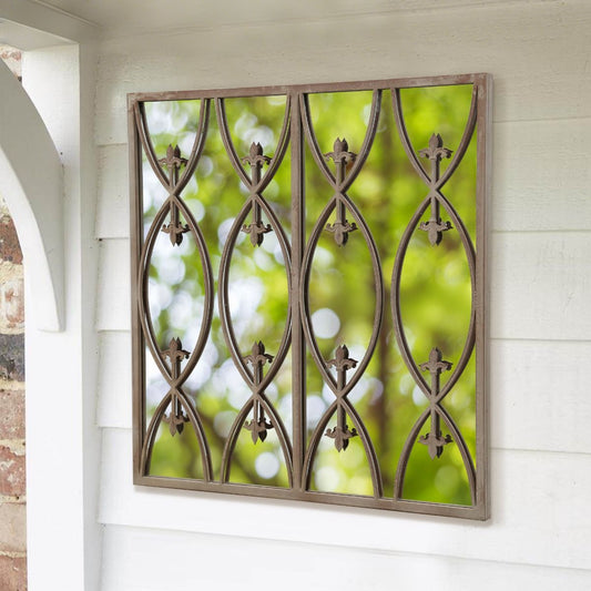 Emile Mirror – Vintage Iron Windowpane, Rustic Brown 70x73 cm