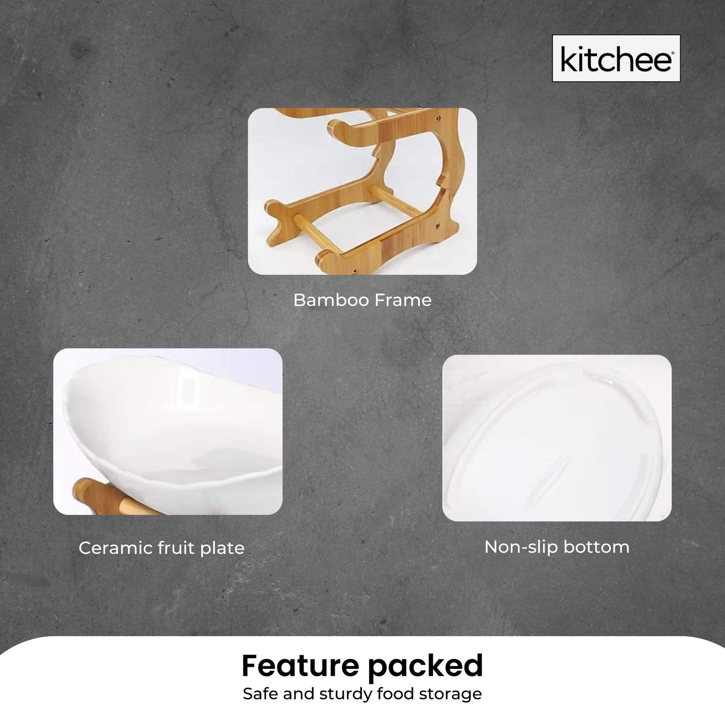 2 Tier & 3 Tier Porcelain Fruit Bowl - Ceramic Vegetable Storage With Bamboo Stand