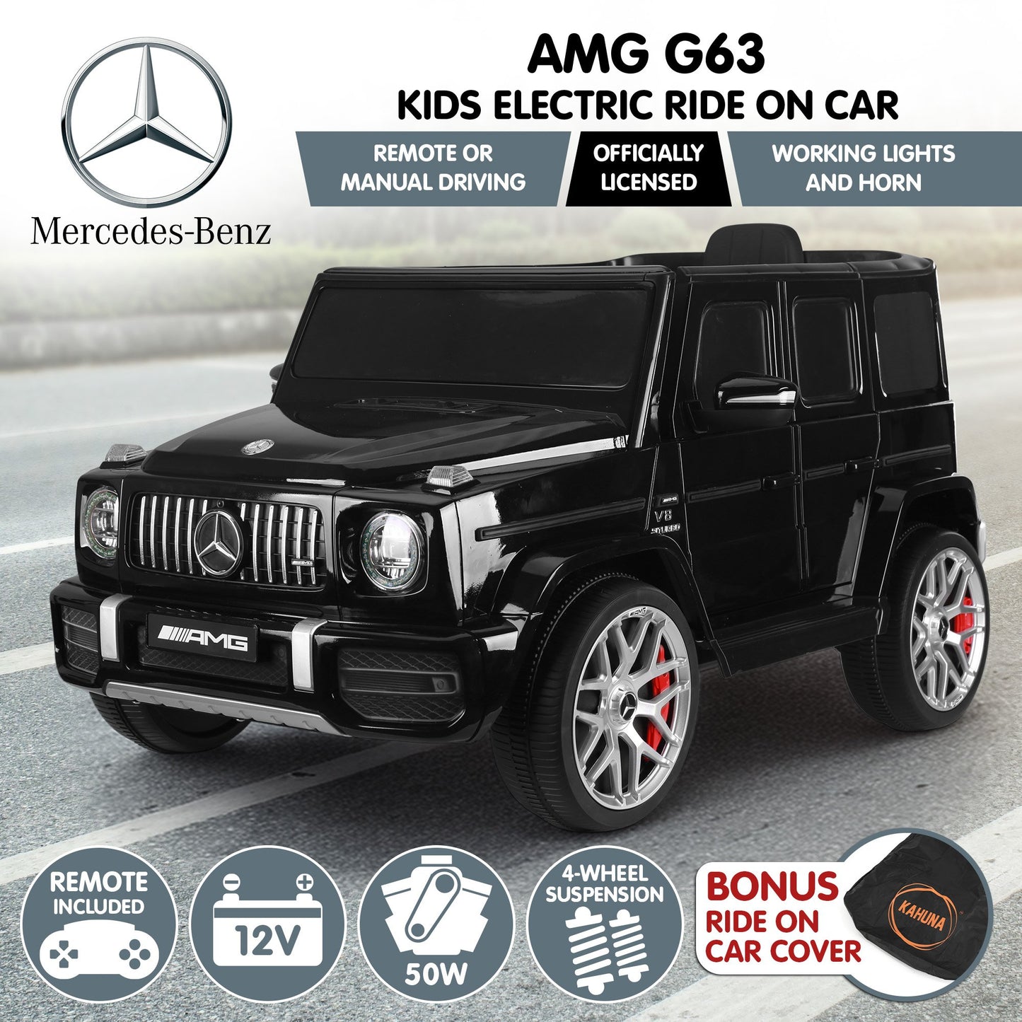 Mercedes Benz AMG G63 Kids Electric Ride-On Car – Remote Control, Dual Motors, LED Lights, Music Player