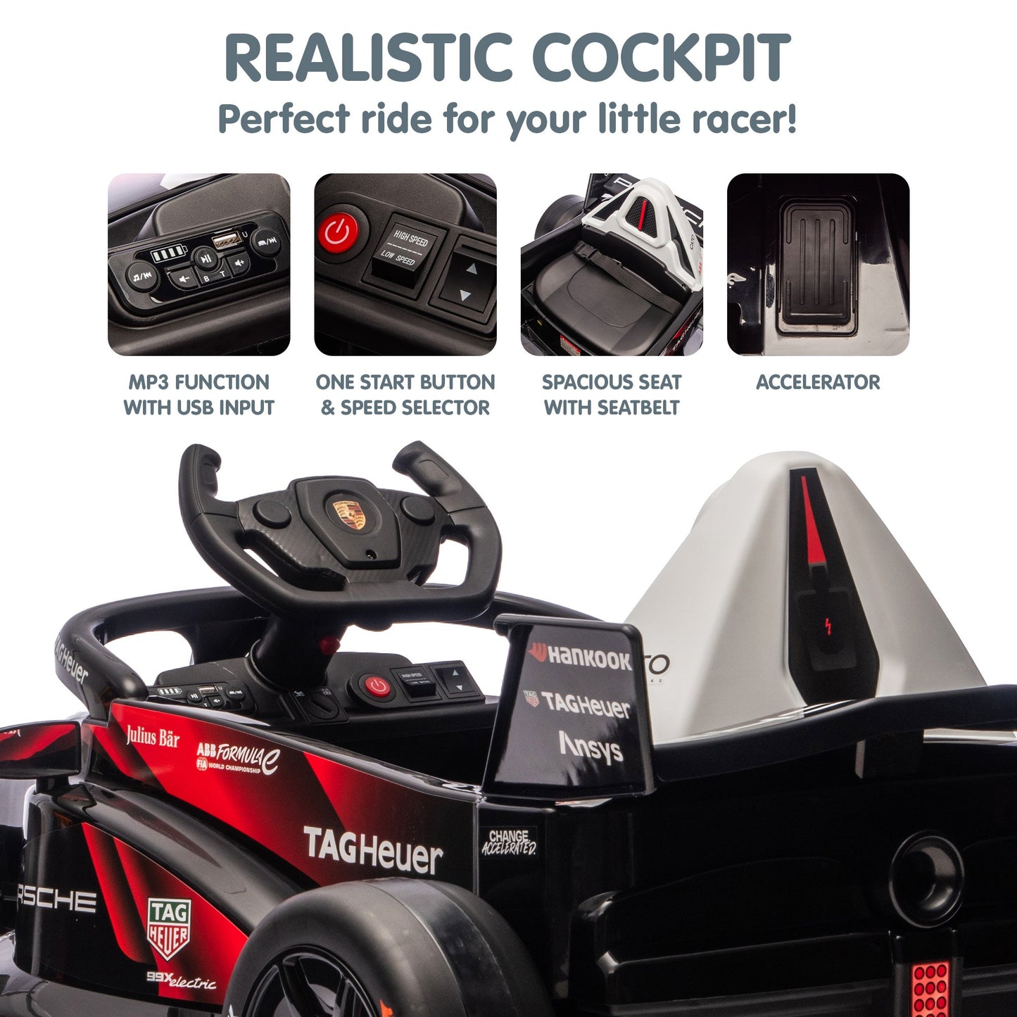 Porsche Formula E Kids Electric Ride-On Car – Remote Control, Red
