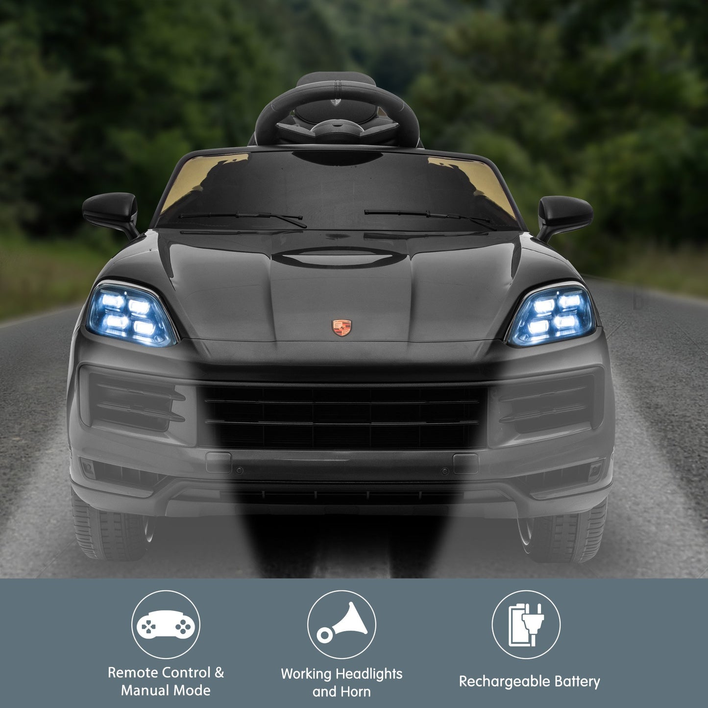 Porsche Cayenne E Hybrid Coupe Kids Electric Ride-On Car – Dual Motors, Remote Control, Black