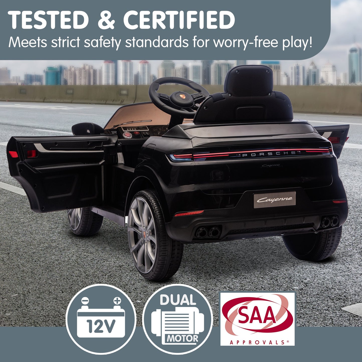 Porsche Cayenne E Hybrid Coupe Kids Electric Ride-On Car – Dual Motors, Remote Control, Black