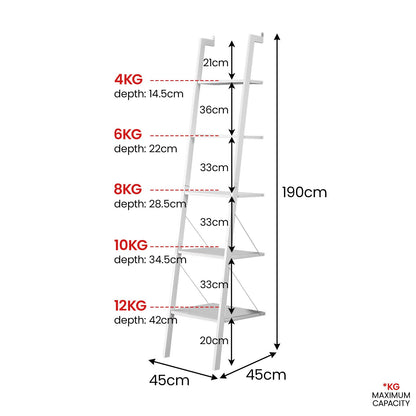 Amelia 5-Tier Ladder Shelf – Sturdy Metal Frame, White