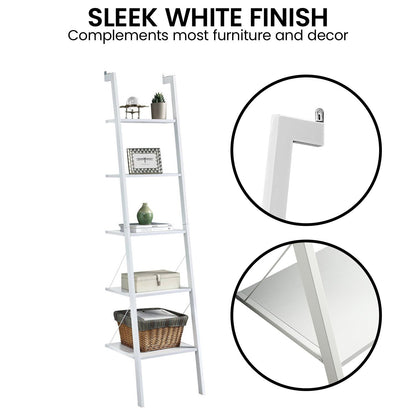 Amelia 5-Tier Ladder Shelf – Sturdy Metal Frame, White