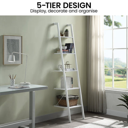 Amelia 5-Tier Ladder Shelf – Sturdy Metal Frame, White