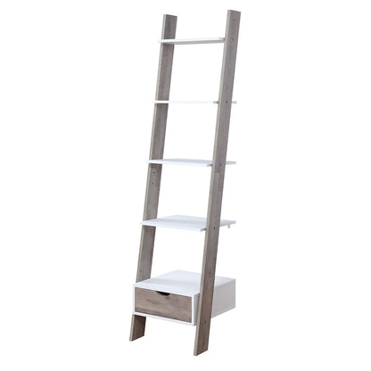 Mira 5-Tier Ladder Shelf – Drawer Storage, White and Grey Oak Finish