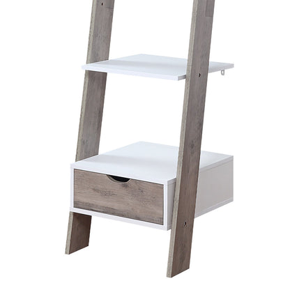 Mira 5-Tier Ladder Shelf – Drawer Storage, White and Grey Oak Finish