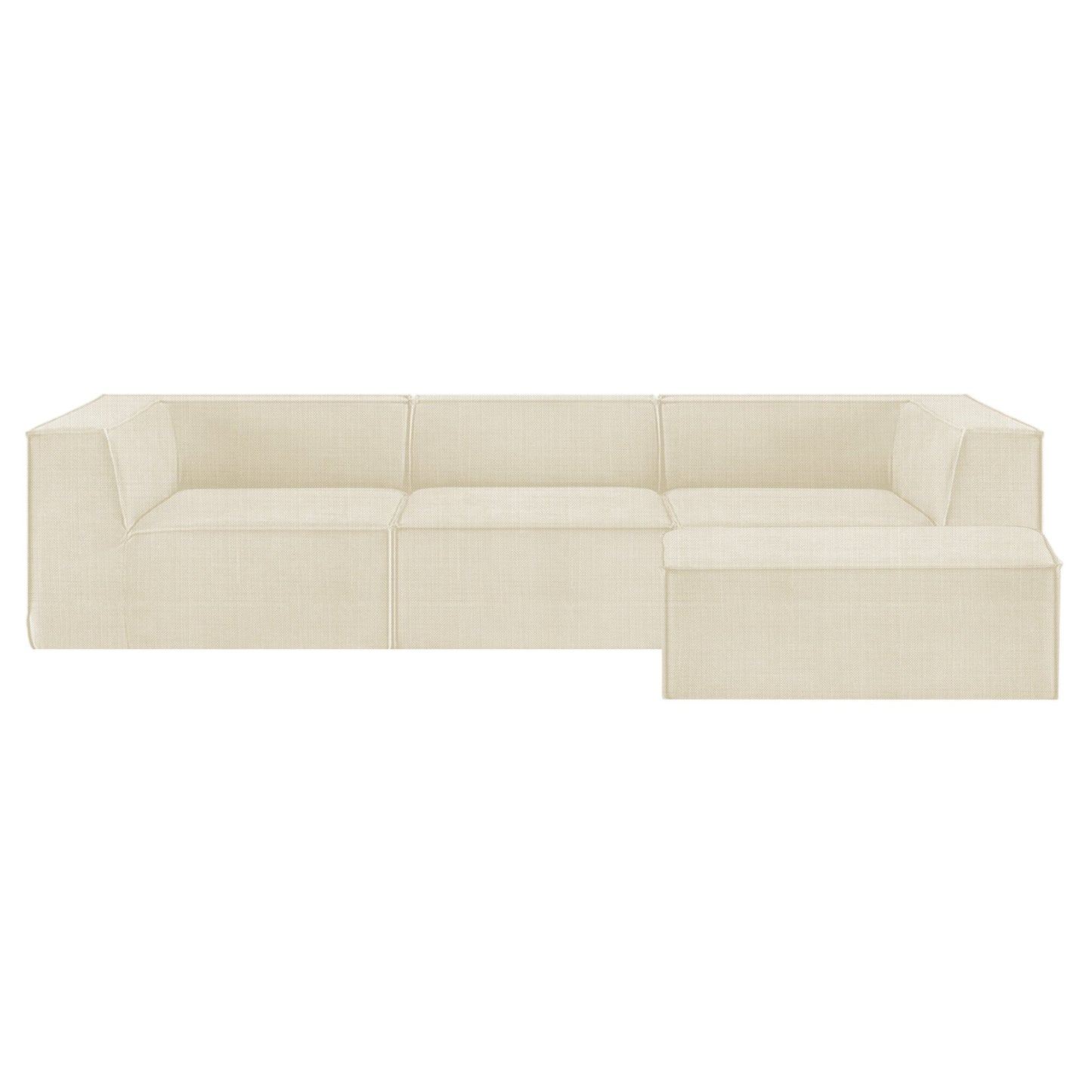 Novi 3-Seater Modular Sofa with Ottoman – Cream, Non-Slip Bottom