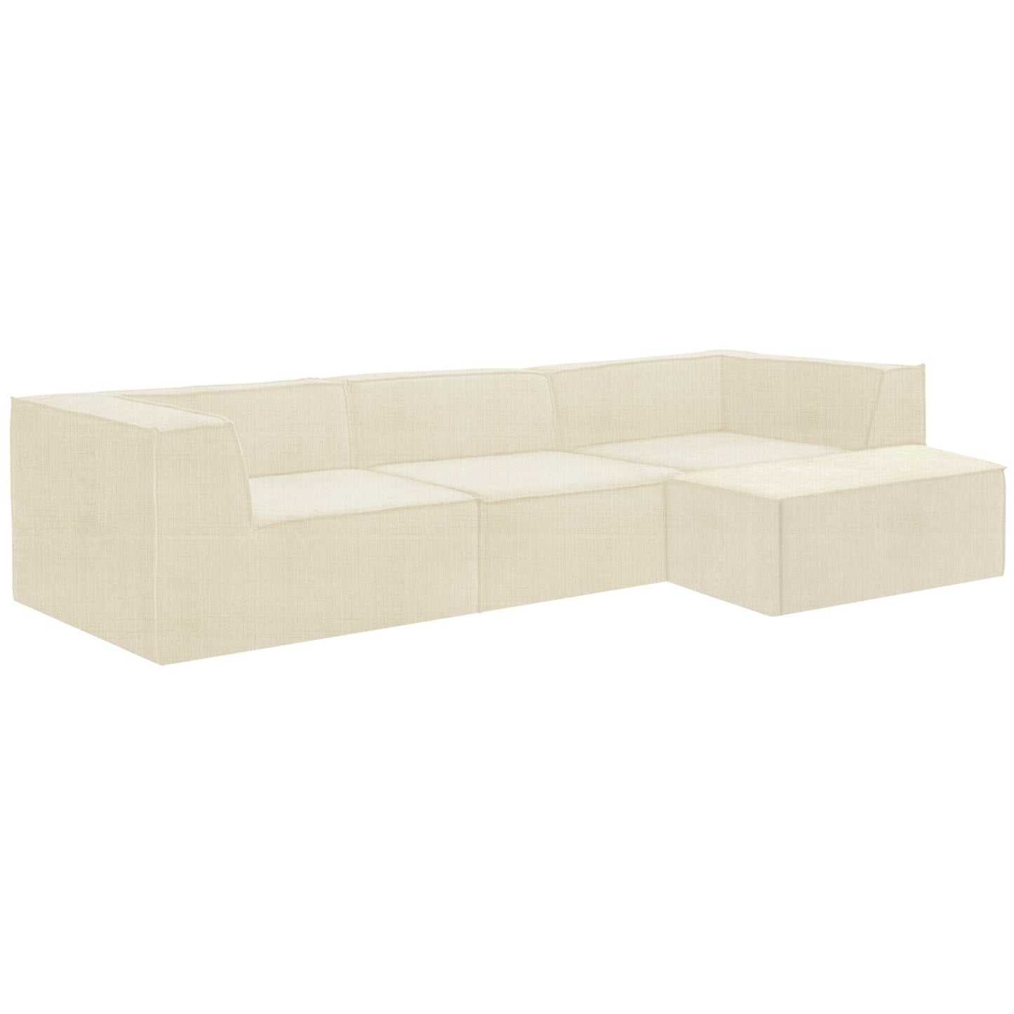Novi 3-Seater Modular Sofa with Ottoman – Cream, Non-Slip Bottom