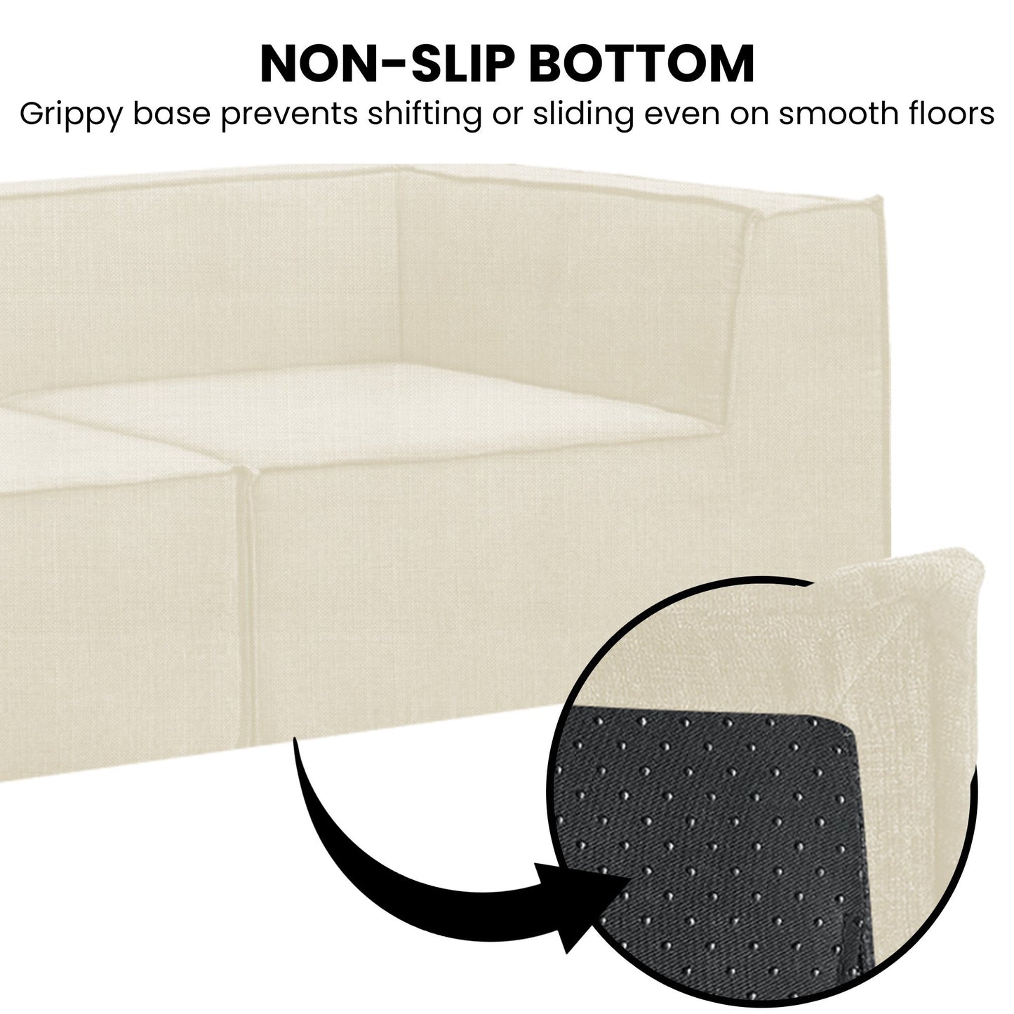 Novi 3-Seater Modular Sofa with Ottoman – Cream, Non-Slip Bottom