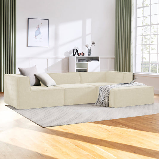 Novi 3-Seater Modular Sofa with Ottoman – Cream, Non-Slip Bottom