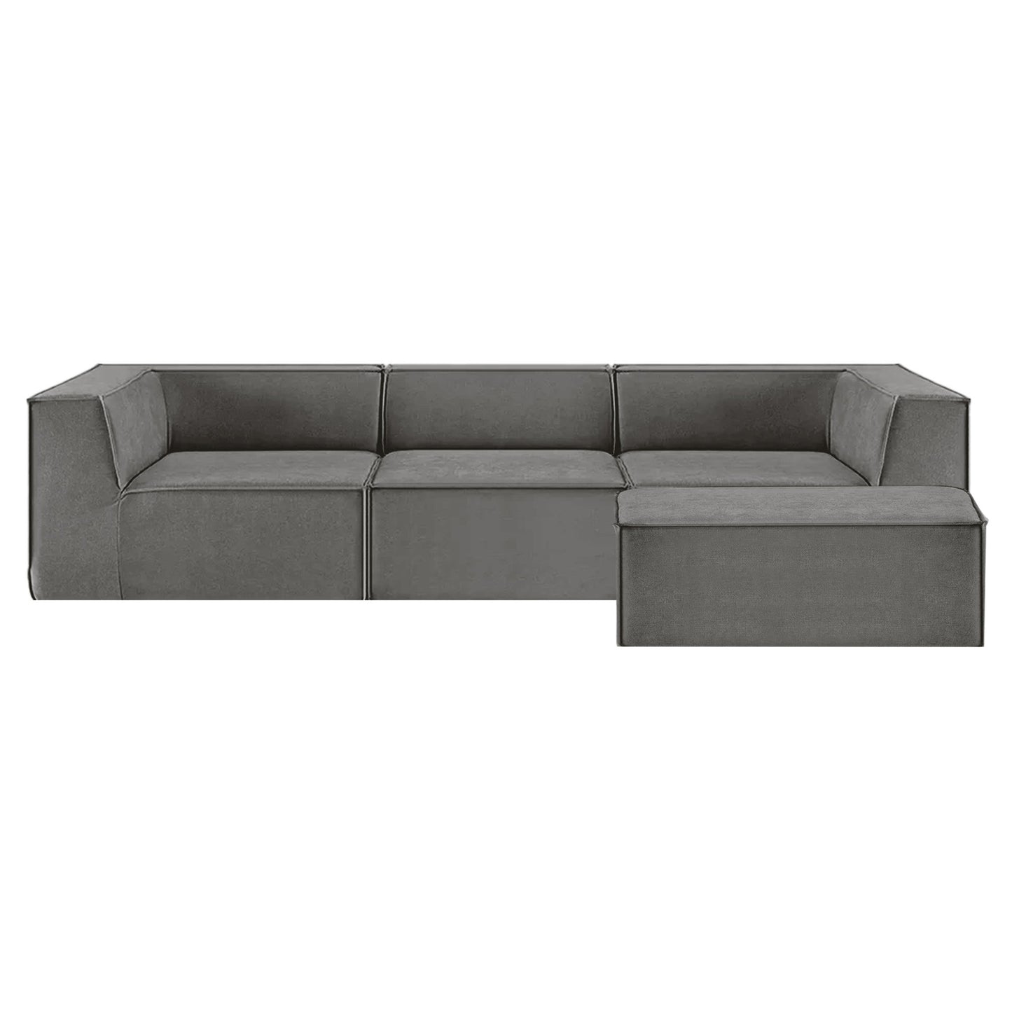 Novi 3-Seater Modular Sofa with Ottoman – Grey, Non-Slip Bottom