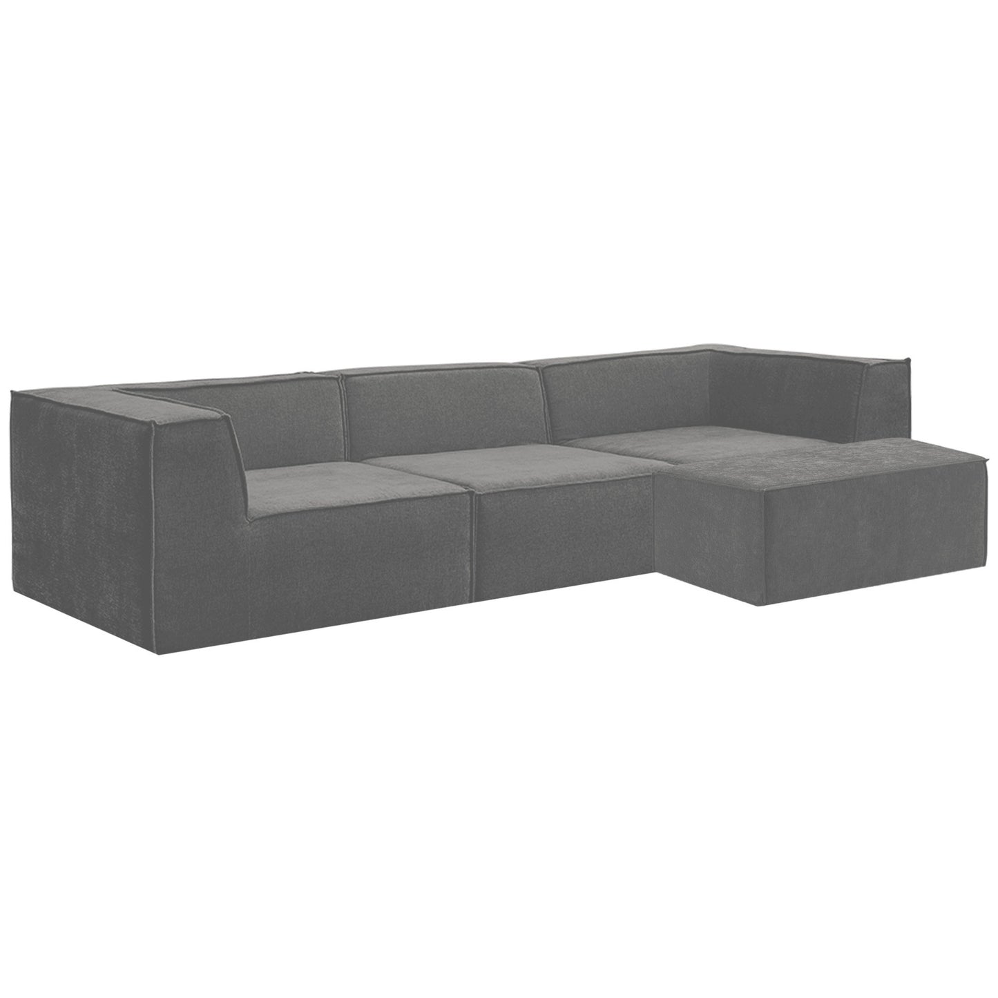 Novi 3-Seater Modular Sofa with Ottoman – Grey, Non-Slip Bottom