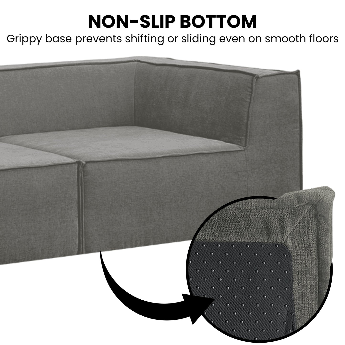 Novi 3-Seater Modular Sofa with Ottoman – Grey, Non-Slip Bottom