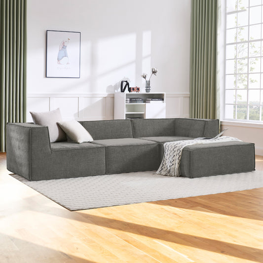 Novi 3-Seater Modular Sofa with Ottoman – Grey, Non-Slip Bottom