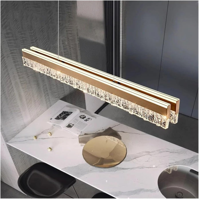 BAMDECOR A122 Nordic Long Dual Linear Dimmable Acrylic Kitchen Dining Table Pendant Light Minimalist Modern Lighting (Coffee)