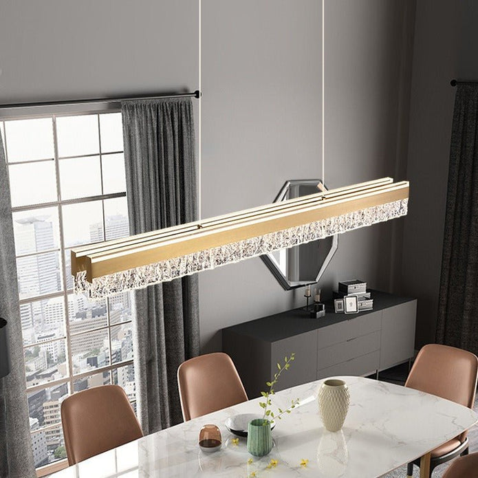 BAMDECOR A122 Nordic Long Dual Linear Dimmable Acrylic Kitchen Dining Table Pendant Light Minimalist Modern Lighting (Gold)