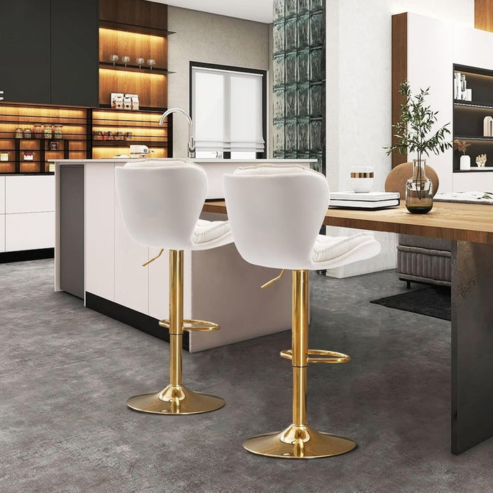 SERENITà Swivel Bar Stools Set of 2 Counter Height Barstools with Back Velvet Upholstered Adjustable Stool Chair Min Century Modern Bar Stool for Kitchen Island (Ivory)