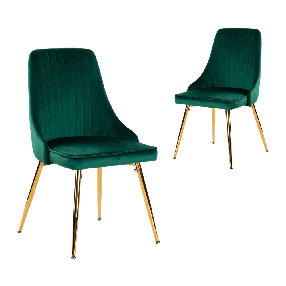 Viva Forever Set of 2 Velvet Dining Chairs – Art Deco Design with Gold Metal Legs