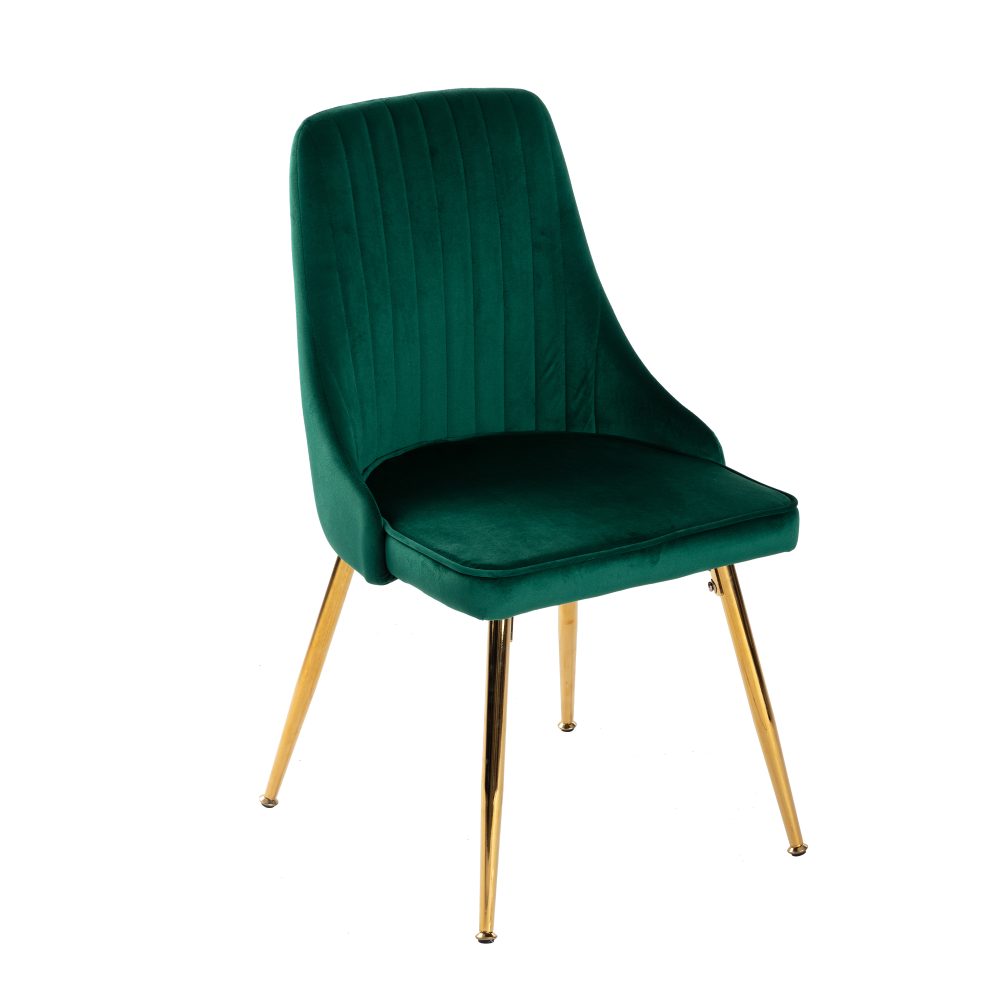 Viva Forever Set of 2 Velvet Dining Chairs – Art Deco Design with Gold Metal Legs