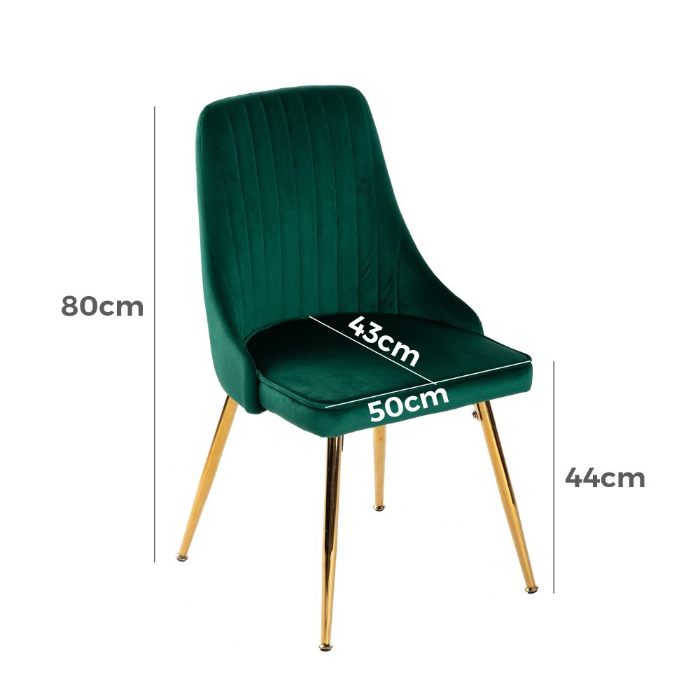 Viva Forever Set of 2 Velvet Dining Chairs – Art Deco Design with Gold Metal Legs