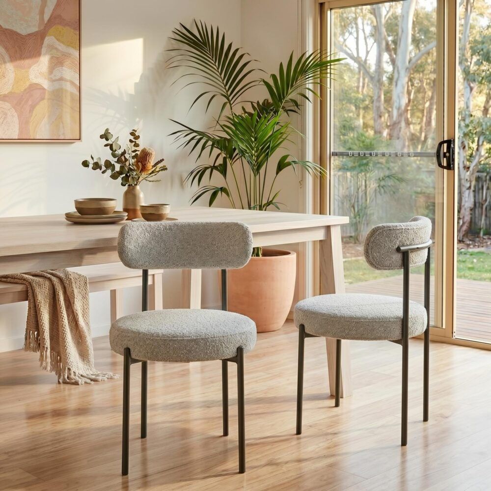Elsa Dining Chair – Cushioned Boucle, White Quartz