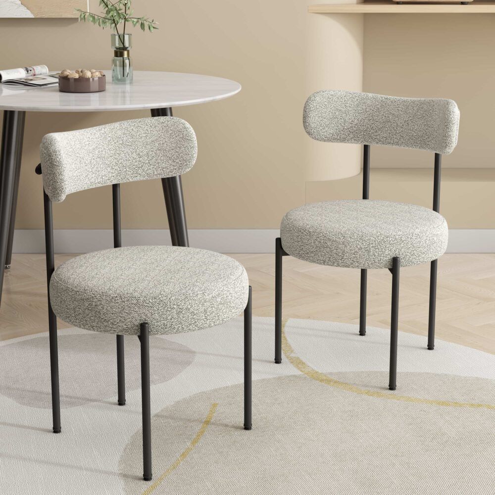 Elsa Dining Chair – Cushioned Boucle, White Quartz
