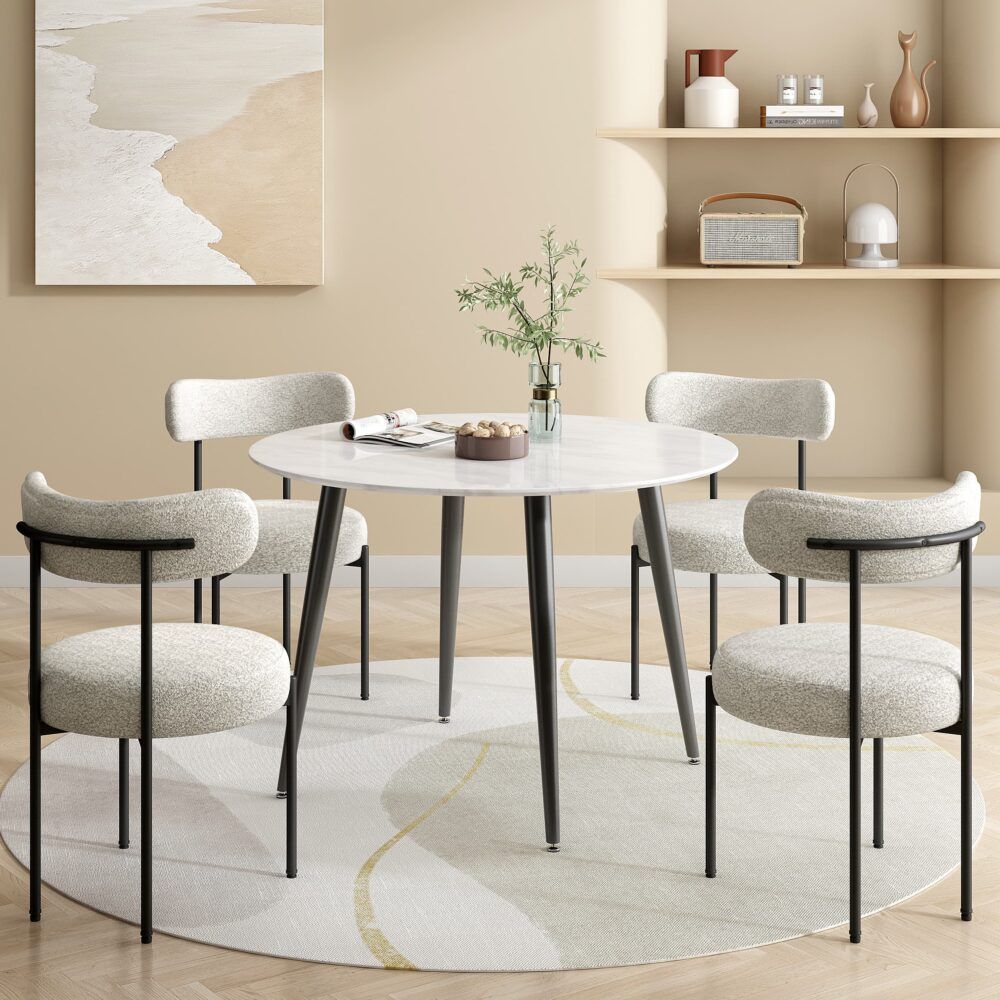 Elsa Dining Chair – Cushioned Boucle, White Quartz