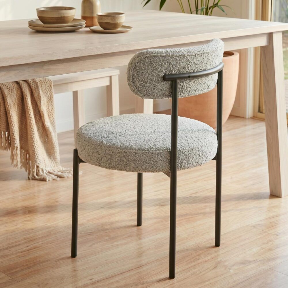 Elsa Dining Chair – Cushioned Boucle, White Quartz