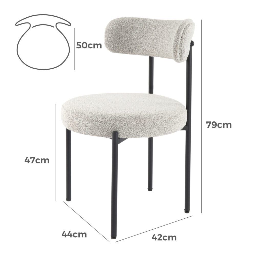 Elsa Dining Chair – Cushioned Boucle, White Quartz