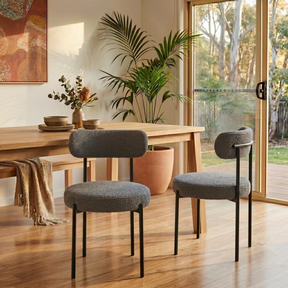 Elsa Dining Chair – Cushioned Boucle, Slate Grey