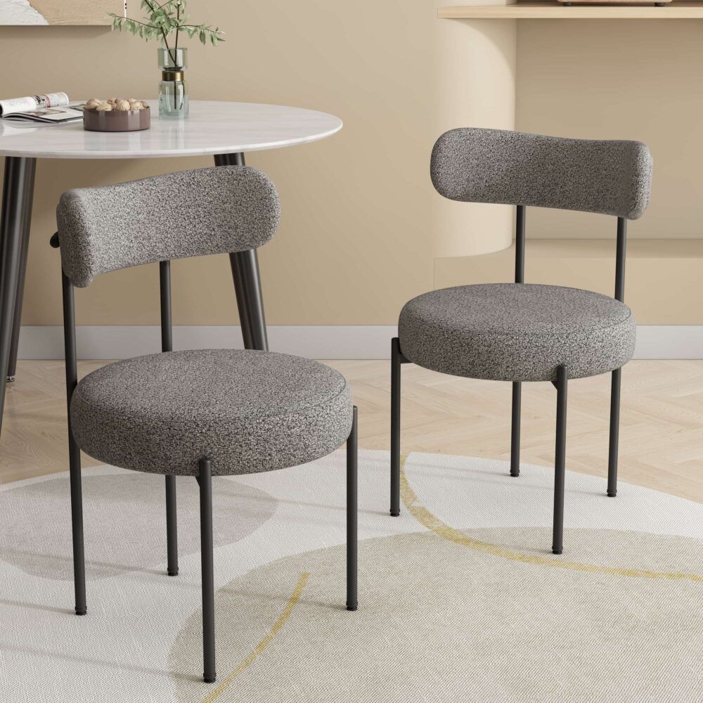 Elsa Dining Chair – Cushioned Boucle, Slate Grey
