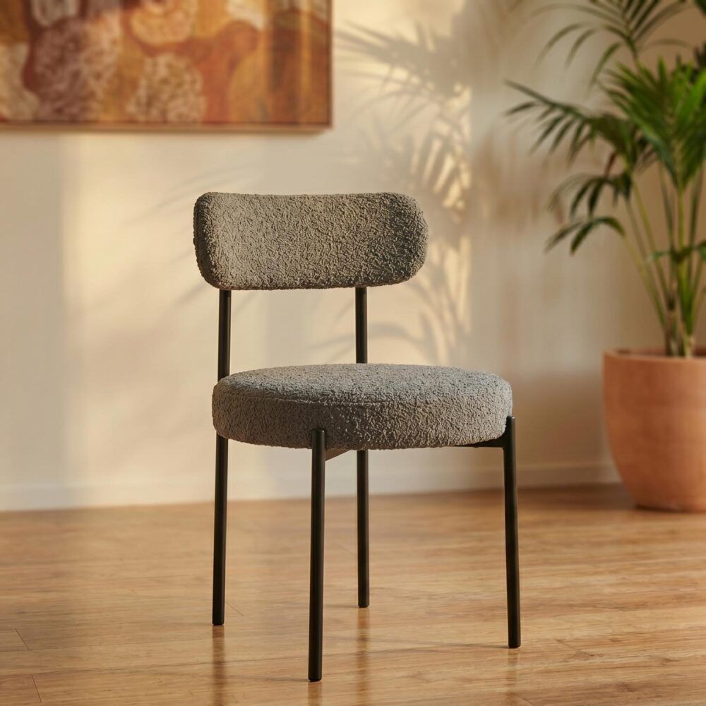 Elsa Dining Chair – Cushioned Boucle, Slate Grey