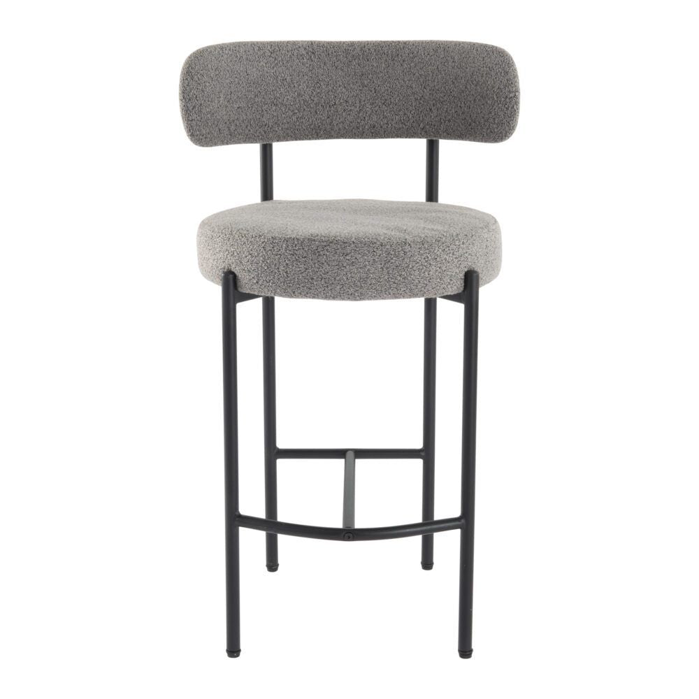 Elsa Low Bar Stools – Grey Boucle Upholstery, Steel Frame, Set of 2