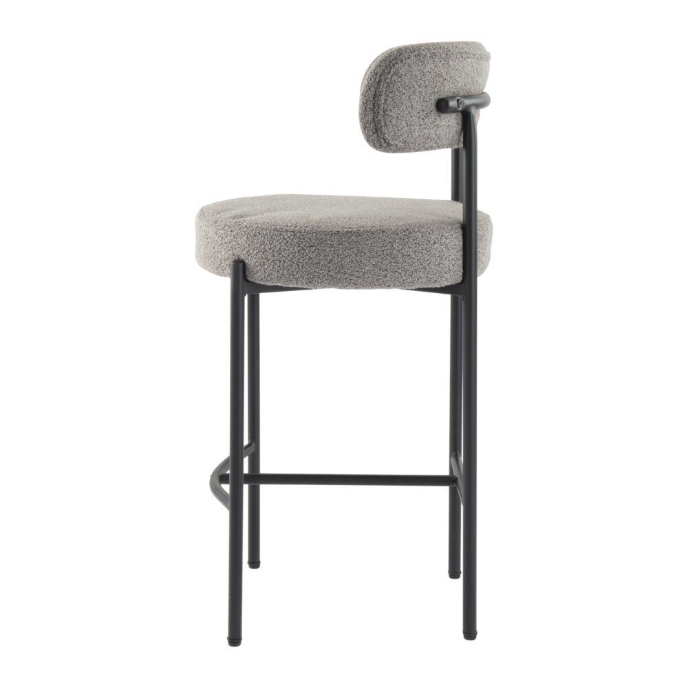 Elsa Low Bar Stools – Grey Boucle Upholstery, Steel Frame, Set of 2