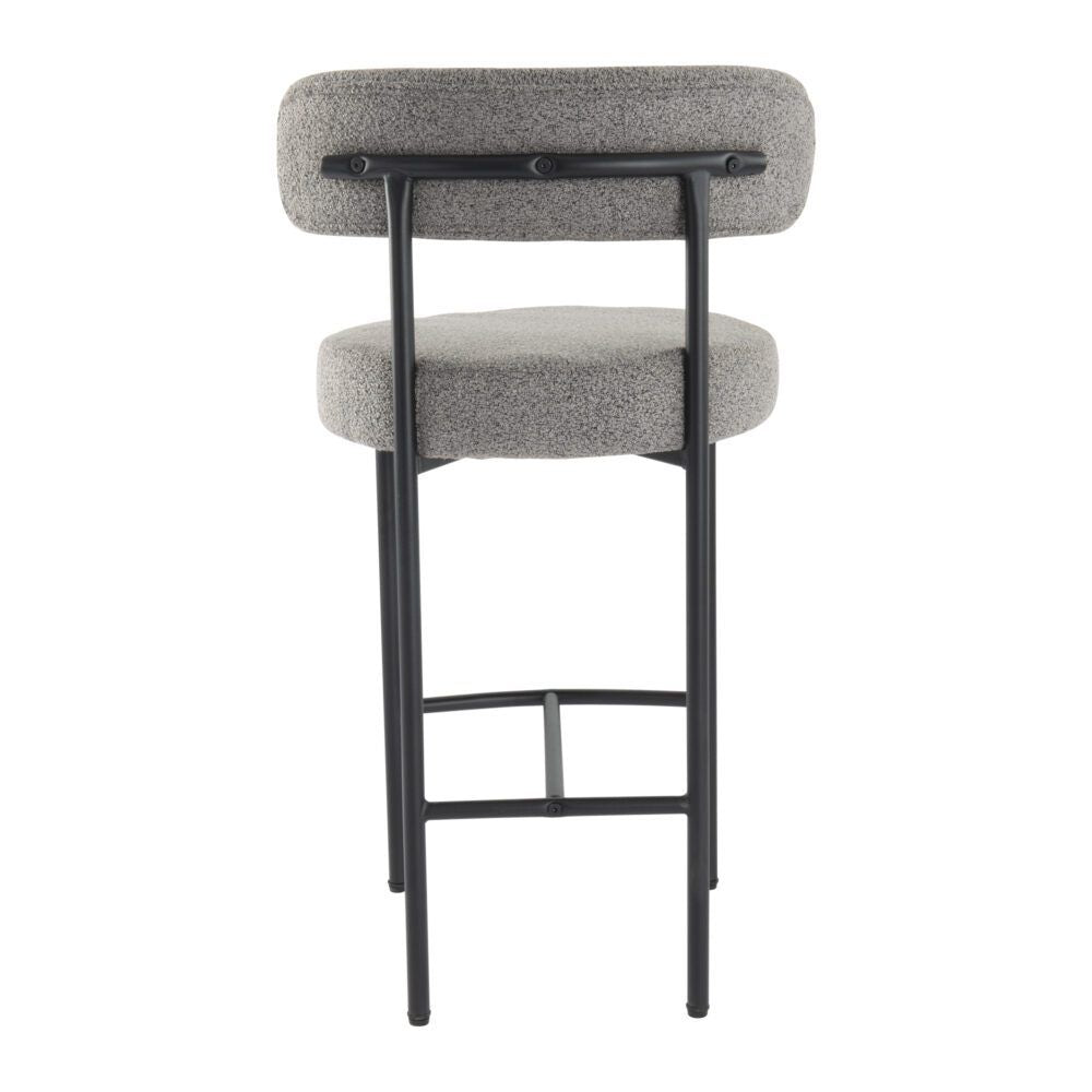 Elsa Low Bar Stools – Grey Boucle Upholstery, Steel Frame, Set of 2