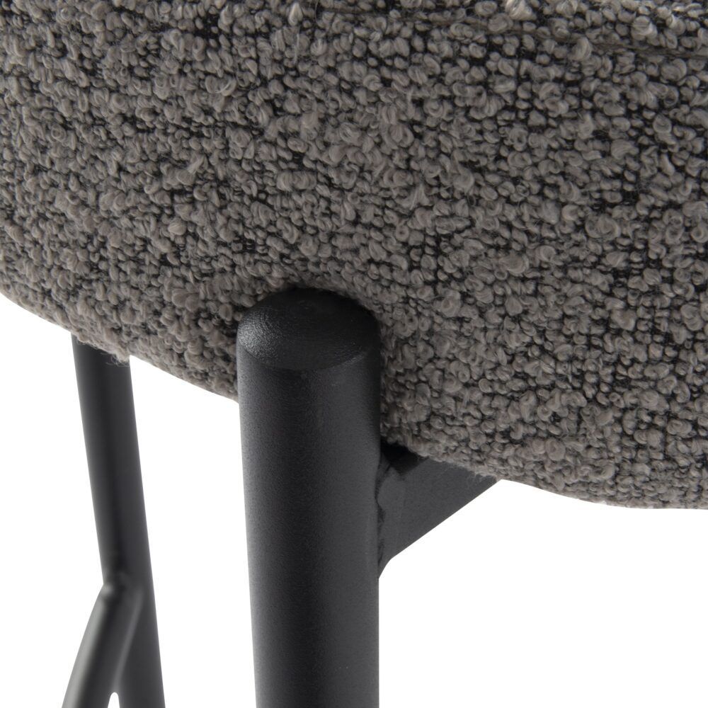 Elsa Low Bar Stools – Grey Boucle Upholstery, Steel Frame, Set of 2