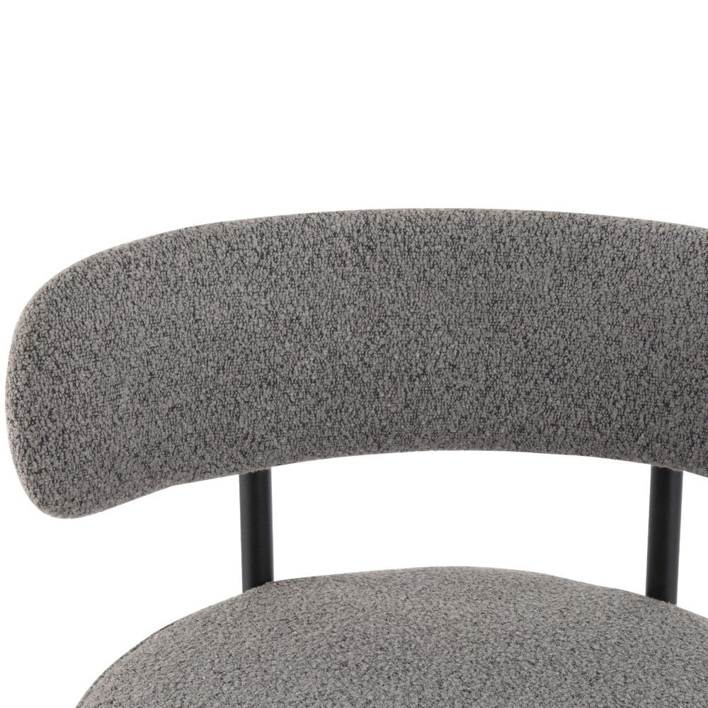Elsa Low Bar Stools – Grey Boucle Upholstery, Steel Frame, Set of 2