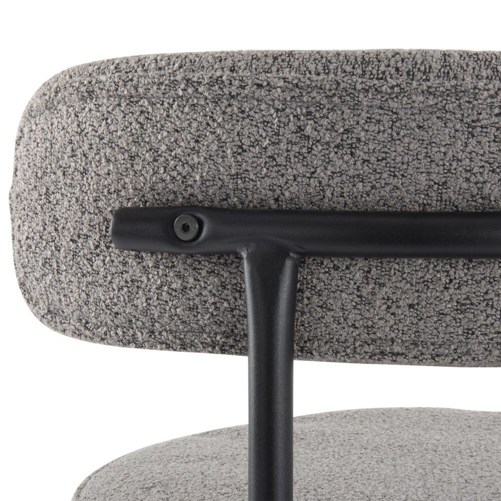 Elsa Low Bar Stools – Grey Boucle Upholstery, Steel Frame, Set of 2