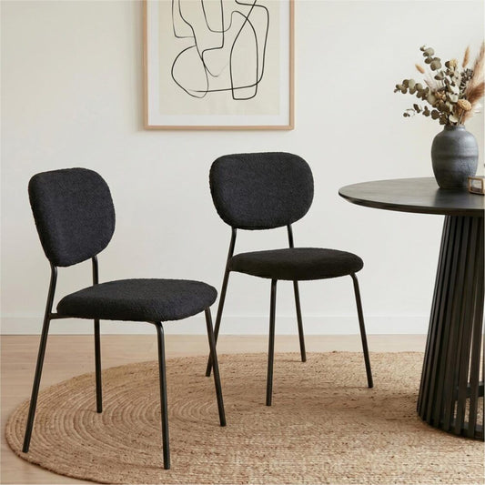 Charcoal Charm Armless Dining Chairs – Boucle Fabric, Metal Legs, Set of 2