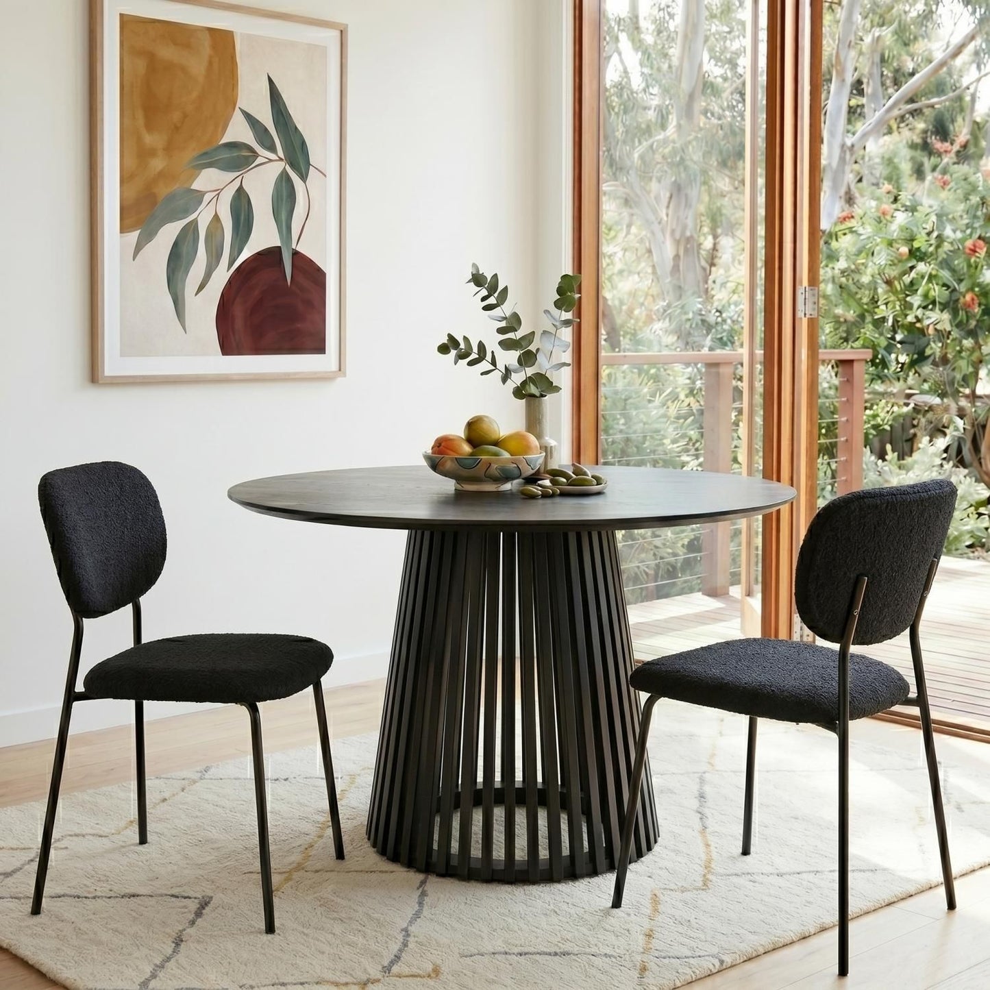 Charcoal Charm Armless Dining Chairs – Boucle Fabric, Metal Legs, Set of 2